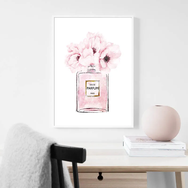 Bloem Parfumflesje Modeboek Canvas Schilderij Make-up Poster en Print Muurkunst Foto Modern Meisje Vrouw Kamerdecoratie7117189