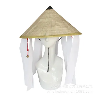 Acessórios de organização de cosplay chapeau en bambou coolie chapéu de palha chapéus cone bambu chapéu de sol usando um bell3736059