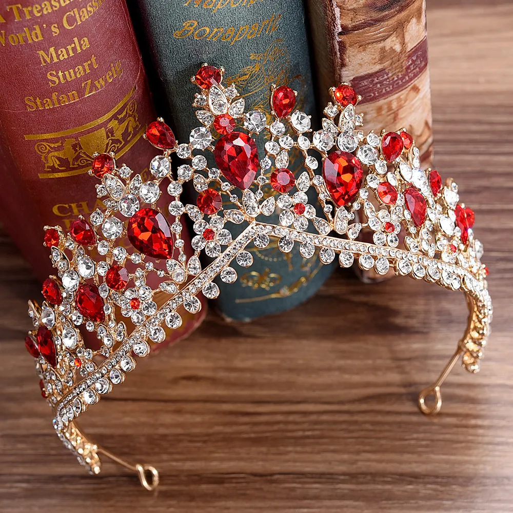 Kmvexo Barock Rose Gold Pink Crystal Bridal Tiaras Crowns Rhinestone Diadem For Royal Bride Pannband Bröllop hårtillbehör Y2299F