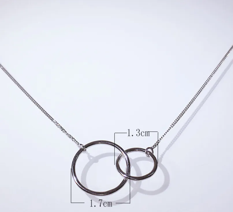 كلاسيكية Infinity Double Circle Jewelry Soild 100 ٪ 925 Sterling Silver Edernity Party Clavicle Chain Netlace for Women G3013