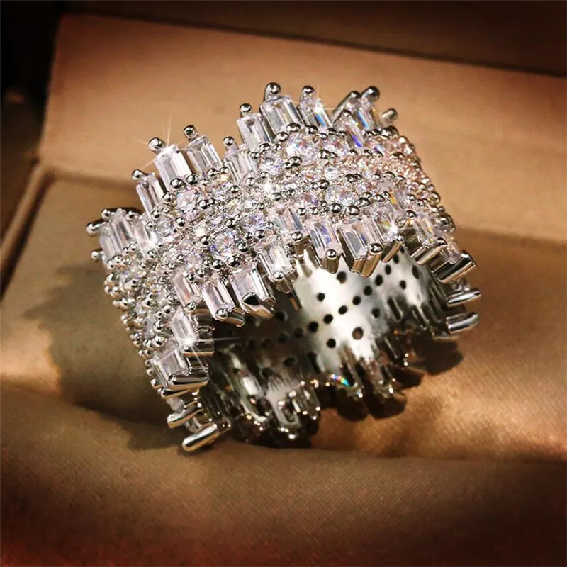 Sprudeln luxuriöser Schmuck Top verkaufen 925 Sterling Silber Full Prinzessin Schnitt weiße Topaz CZ Diamond Gemstones Party Frauen Hochzeitsband 180er Jahre