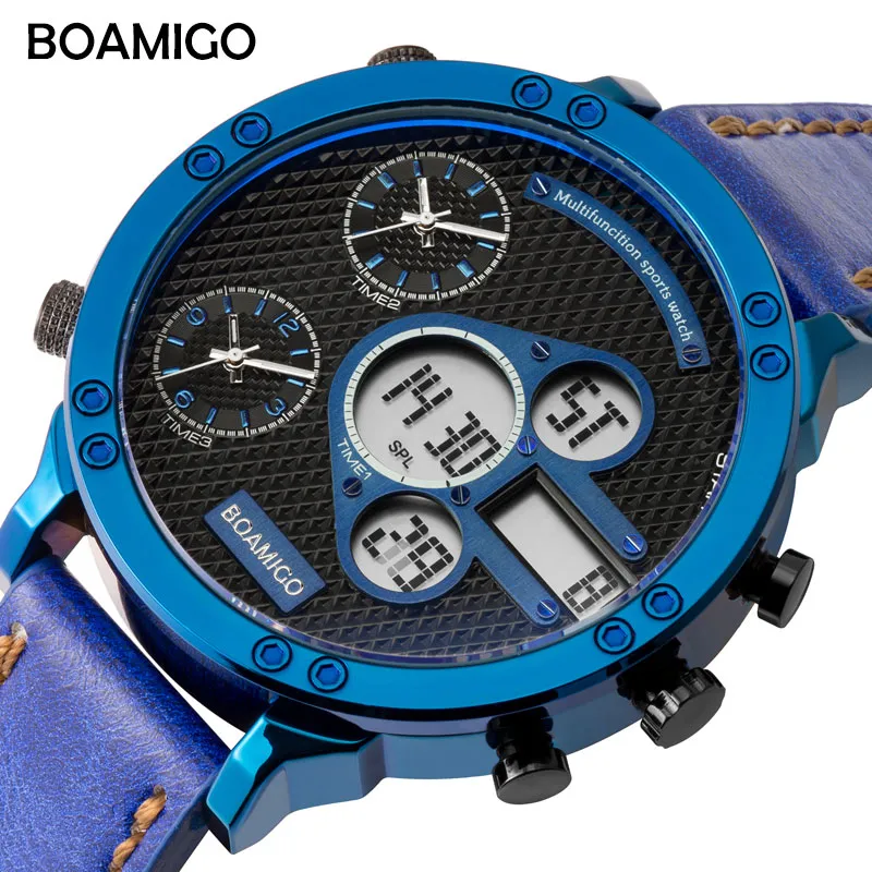 Boamigo męskie zegarki Top Men Sports Watches Quartz LED Digital 3 Clock Male Blue Watch Relogio Masculino1839