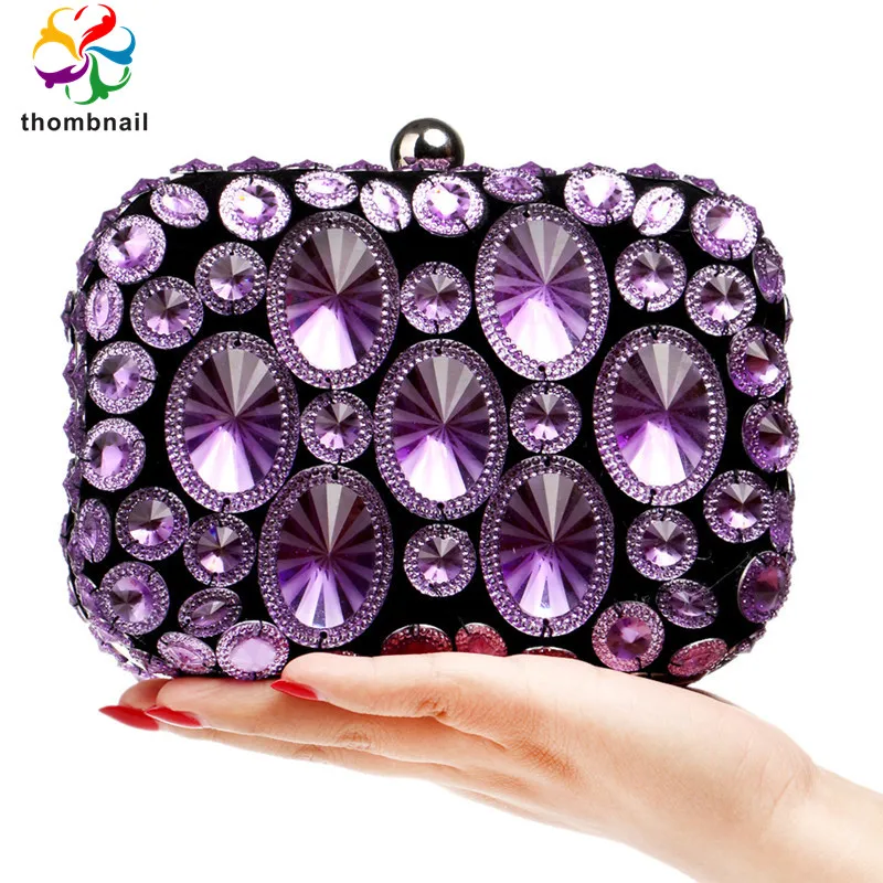 Purple Luxury Crystal Women Evening Bags Clutch Party Purse Ladies Wedding Bridal Diamond Beading Handbag 2020 New1320U