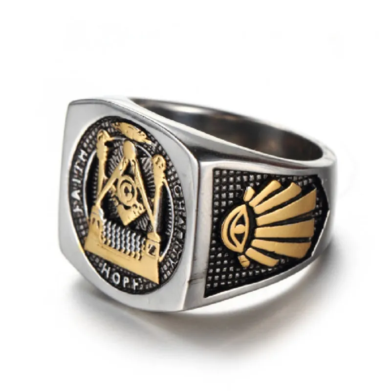 New Stainless Steel G Rings Men's Rings Vintage Masonic Titanium Steel Gifts306r