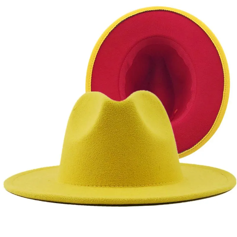 Simple Navy with Red Bottom Patchwork Panama Wool Felt Jazz Fedora Hats Women Men Wide Brim Party Cowboy Trilby Gambler Hat217q