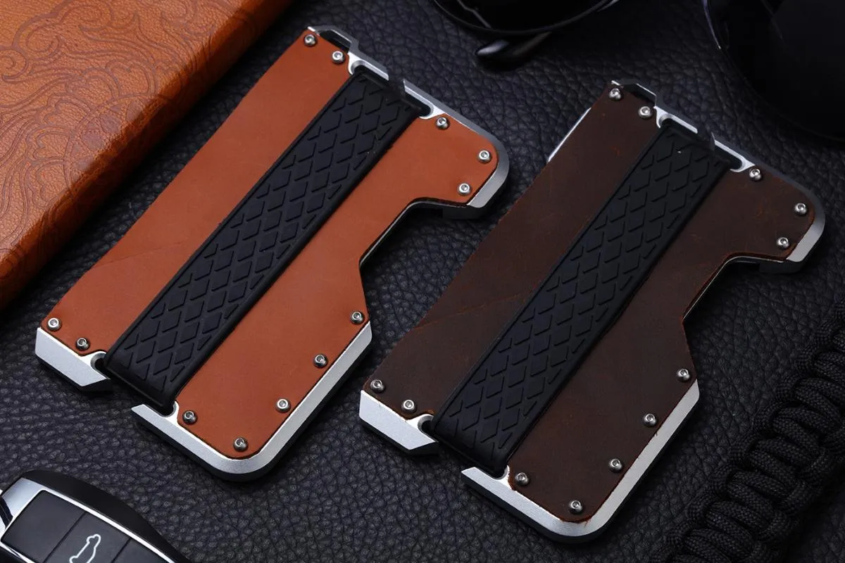 Card Holders Genuine Real Leather Aluminium Alloy Plastic Credit Bank Case Holder Metal Bottle Opener Wallet Money Clip Men Male215I