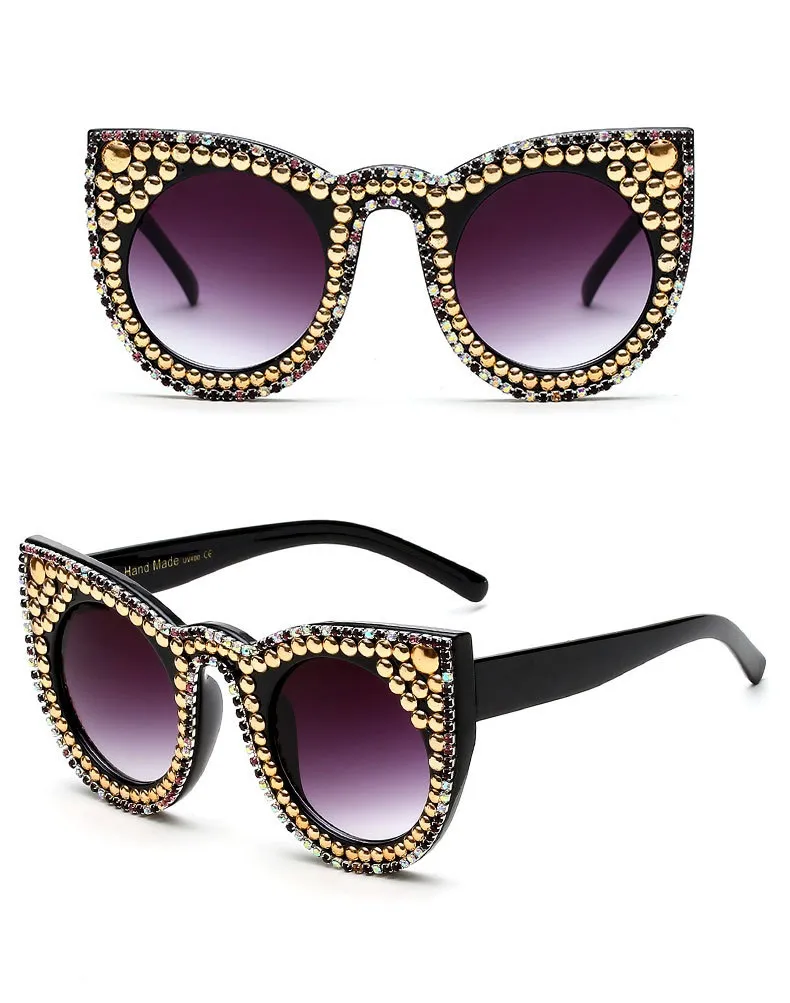 Belle mignonne mode populaire designer de luxe diamant étincelant cristal perle goujons élégant oeil de chat sexy femmes lunettes de soleil309p