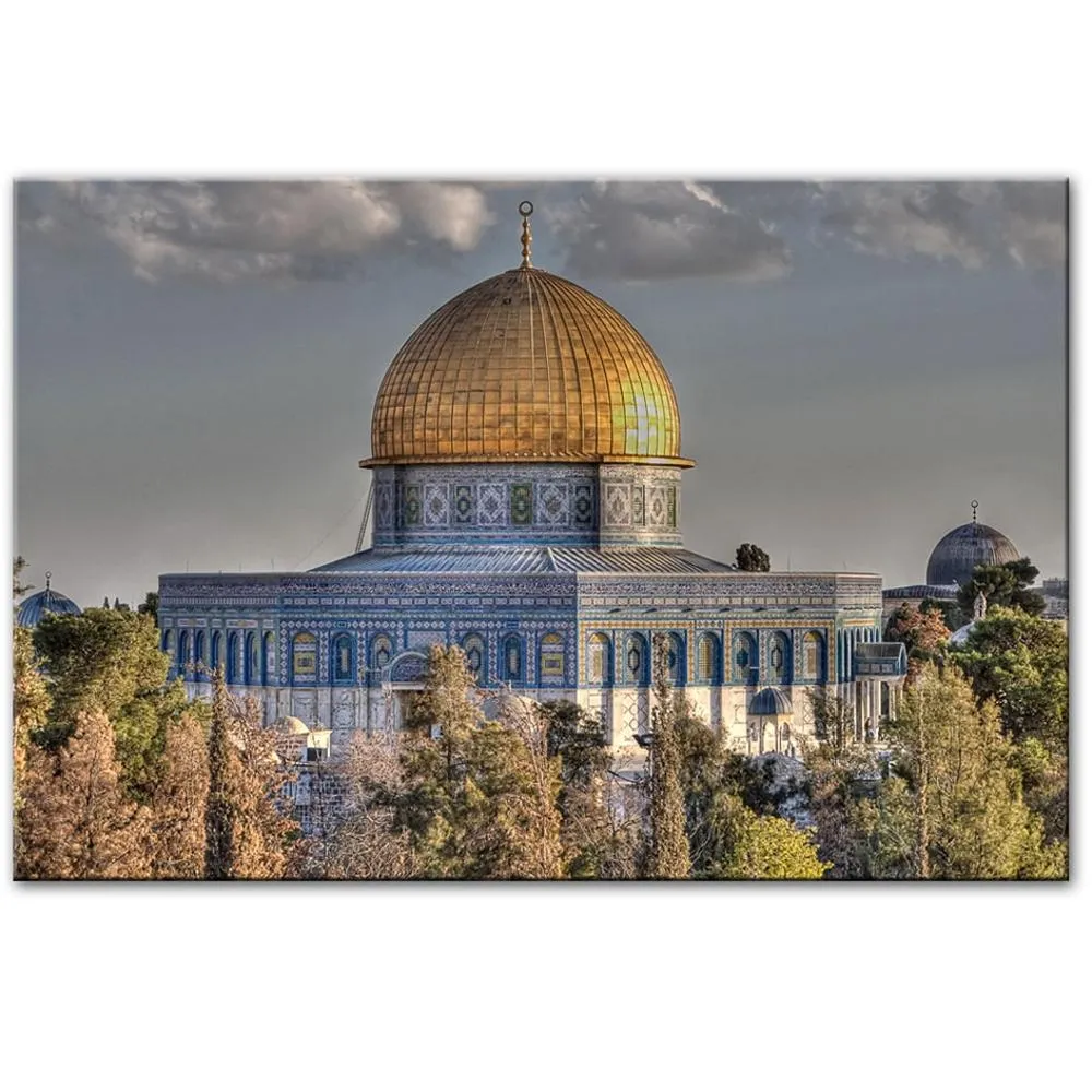 Masjid Al Aqsa e Cupola della Roccia Poster da parete Arte realistica Moschea Stampe su tela Immagini musulmane soggiorno Decorazione della parete2475434