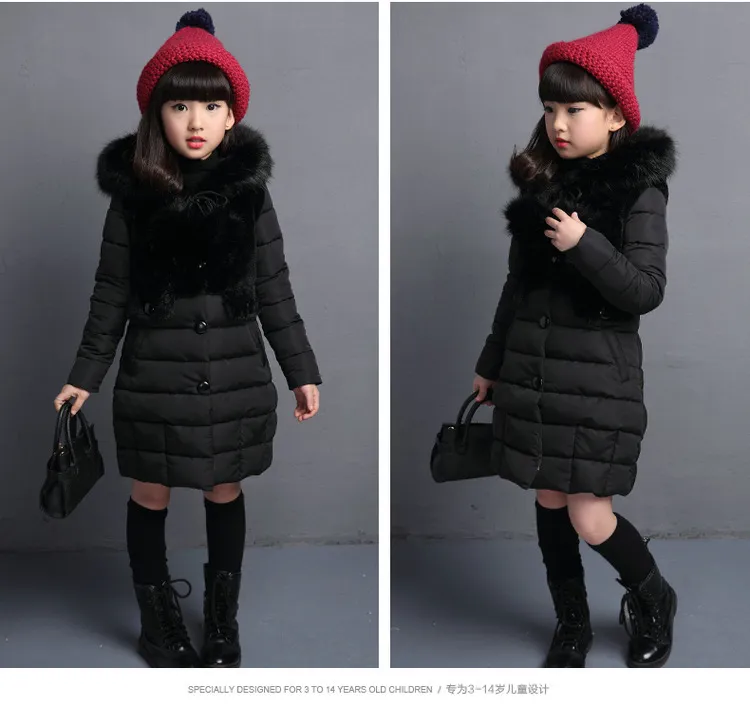 Теплая зимняя модная длинная детская куртка с капюшоном из искусственных волос, пальто для девочек, верхняя одежда, одежда для девочек 412 лет C10123944502