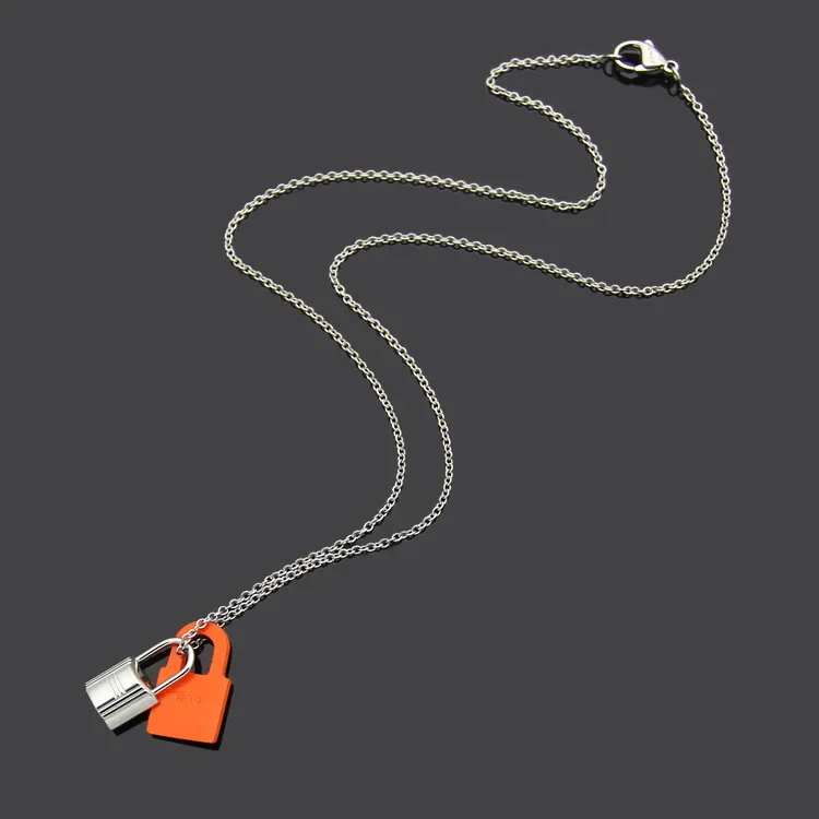 Top quality 316L Titanium steel H letter hanging black red orange yellow leather lock necklace couple necklace Christmas gift4866831