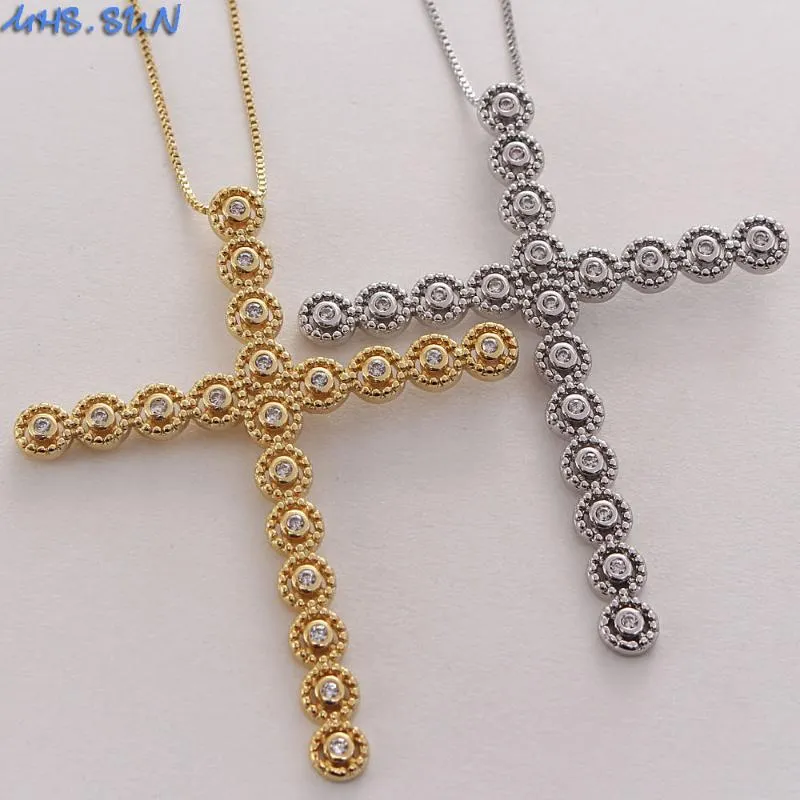 MHS Sun Big Cross Fashion Chain Collece Mosaic Zircon Pendants Ожерелье роскошные женщины девочки Cz Jewelry Gold Silver Color323a