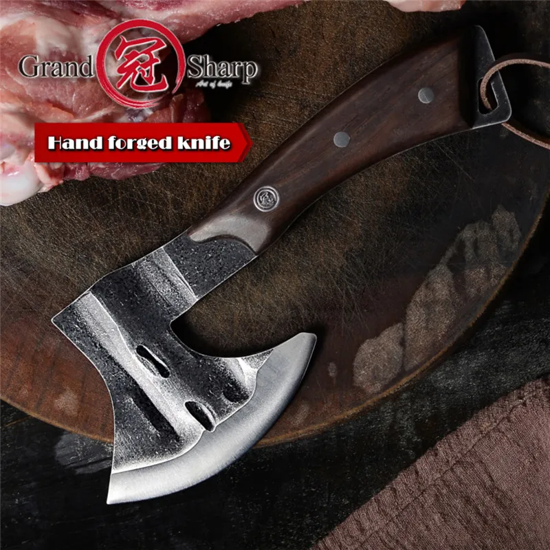 مصنوعة يدويًا فأس المطبخ سكين الشيف بونينغ سكين القاطع أدوات جزار الجزارة النار توماهوك الفأس في الهواء الطلق الأدوات في الهواء الطلق 7406005