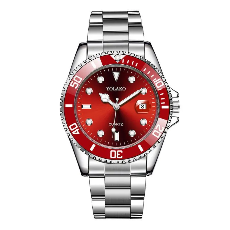 Relógio de pulso masculino vermelho preto, relógio de pulso masculino de aço inoxidável completo de alta qualidade à prova d'água relógio de quartzo de marca superior b365236s
