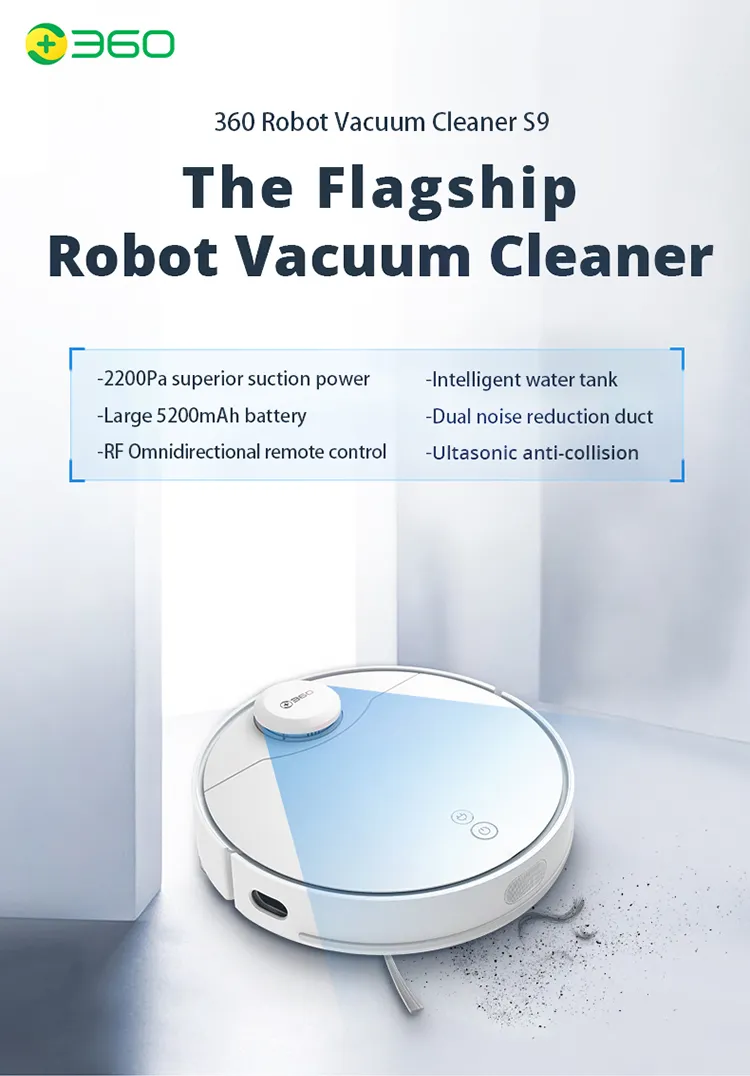 360 S9 Robot Cleaner Smart LDS LIDAR LASER 5200MAH 53DB ضوضاء منخفضة 2200PA لتنظيف خزان المياه الكهربائي Mopping2746
