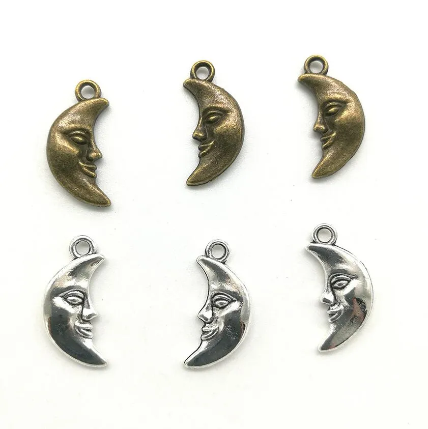 moon Tanrı yüz alaşım cazibesi kolye retro mücevher diy anahtarlık antik gümüş bronz kolye bilezik küpeler için 19x9mm2766