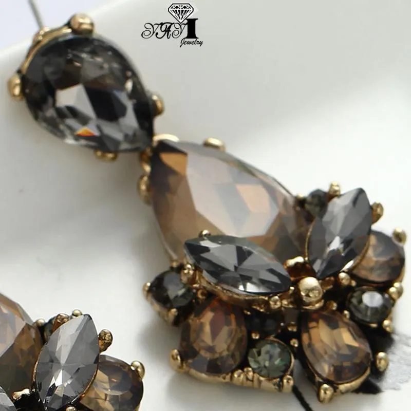 Jewelry yayi Nouveau strass gris en verre brun pende à cristal cristalline oreille de la boucle féminine antique boucles d'oreilles de gemmes de couleur or 1165201d