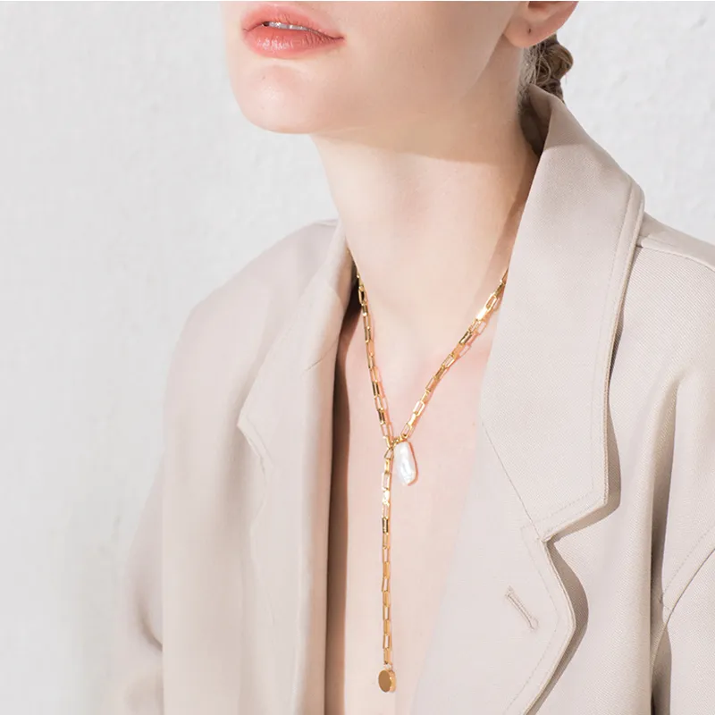 Collier avec pendentif en forme de conque pour femmes, en acier inoxydable, en nacre naturelle, chaîne de clavicule, à la mode, bijoux 204L, nouvelle collection