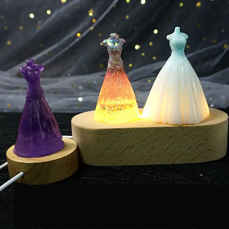 Handgemaakte hars kunst hout LED-licht Dispaly basis kristalglas hars kunst ornament houten nachtverlichte basisstandaard Crafts244a