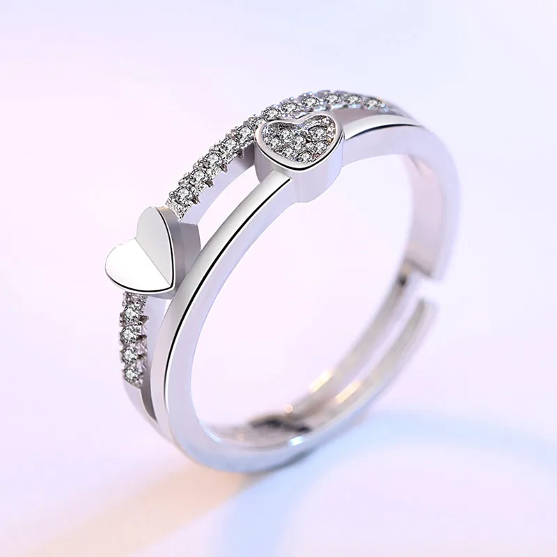 Diamond Heart Ring Dames Open Verstelbare Wedding Engagement Rings Mode-sieraden Will en Sandy Gift