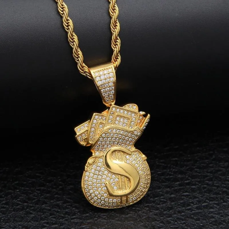 Colliers de pendentif Sac en argent en dollars américains de haute qualité Zircone glacée des chaînes en or pour le collier hip hop masculin bijoux gif338i