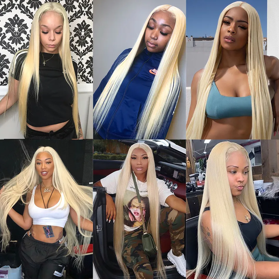 613 Blonde Lace Part Middle Part Straight Human Hairs Wigs 30 дюймов 150 Прозрачных бразильских кружевных париков для женщин REMY2989315664071