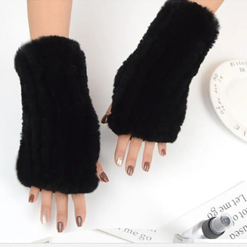 レディース本物の毛皮手袋女性冬の指のない温かい灰色の手袋2020新しい到着ソフト女性本物の毛皮の女性ハンドウォーマー275J
