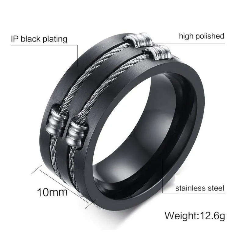 Klassische Drahtkabel Biker Ringe für Männer 316L Edelstahl gebürstetes Design Junge Signet Fingerbänder Hip Hop Klingenring Jewelry318Q