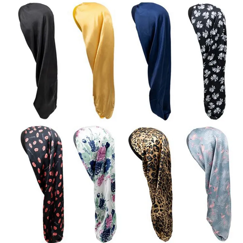 Turban soyeux pour femmes africaines, bonnet long pour dormir, bonnet de couchage en satin imprimé, bonnet tressé, chapeau ample TB-83B293D