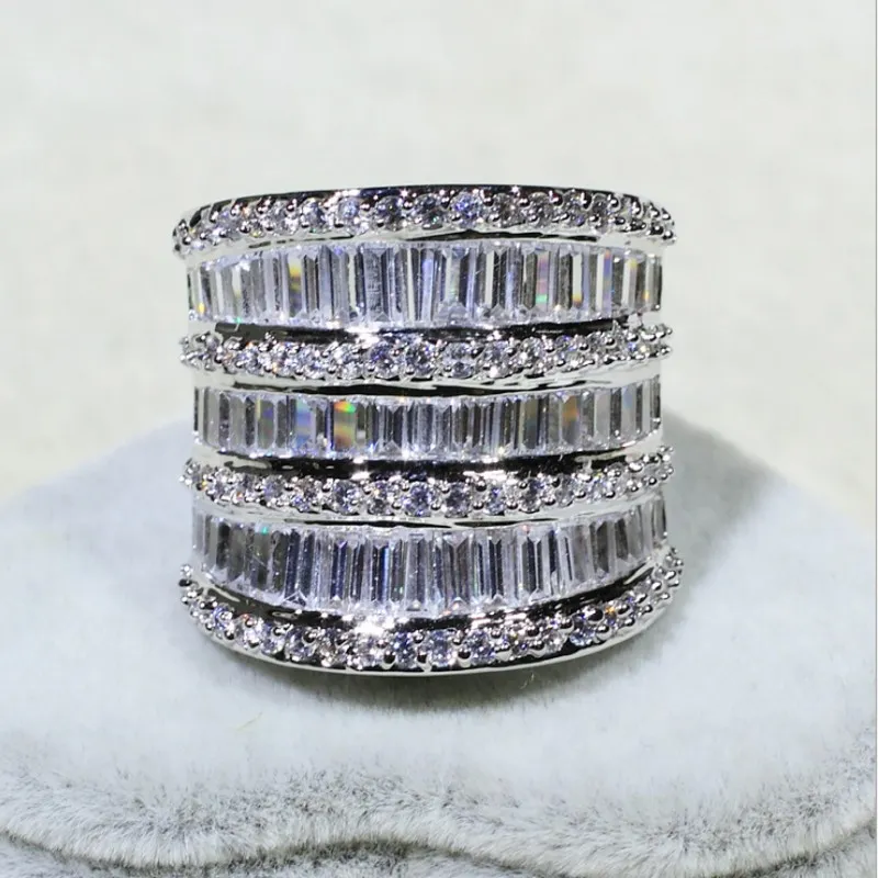 Infinity Blawling Luksusowa biżuteria 925 srebrna księżniczka Cut Full Stack 5A Cyrronia Party Wide Women Wedding Pierścień CZ3419367257