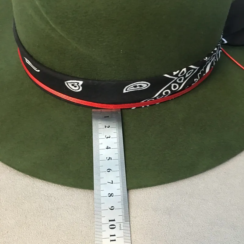 エスニックスタイルグリーンワイドブリムフェドーラハット100％ウールの女性が帽子を感じたパナマハットターバンリボンクラッシュ可能なポークピースタイル202W