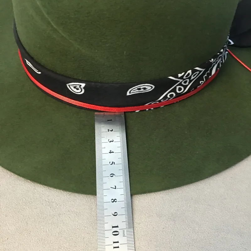 Chapeau Fedora vert à large bord de Style ethnique, 100% laine, chapeaux en feutre pour femmes, chapeau Panama avec ruban Turban, Crushedy Porkpie Style288W