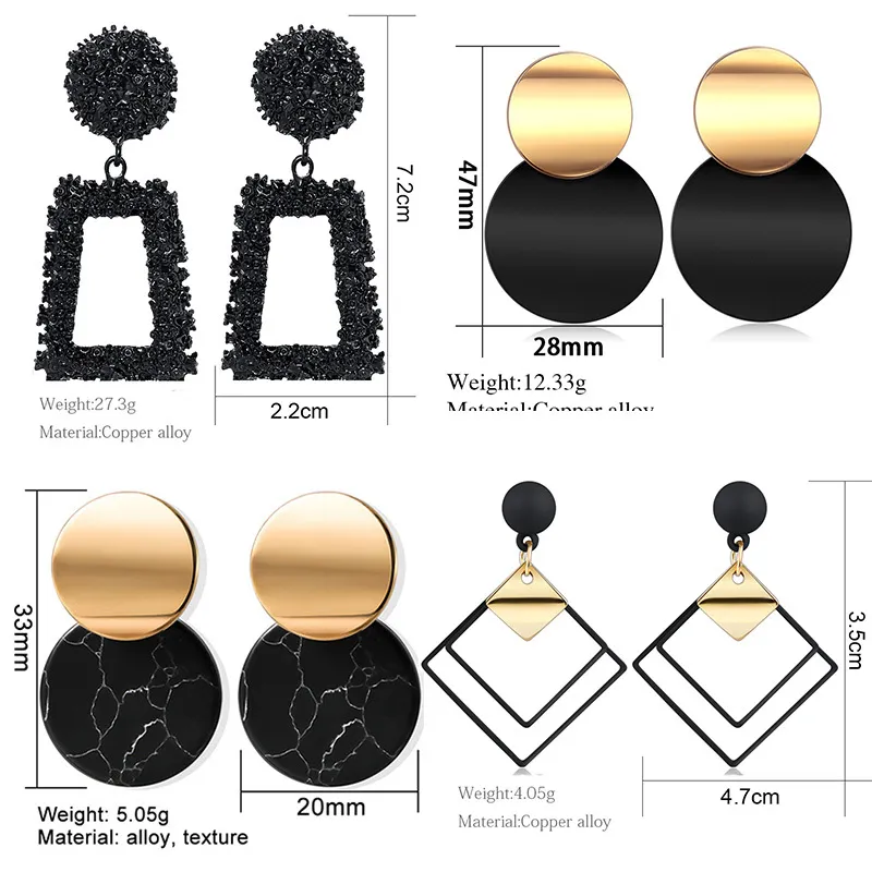 Vcorm nowe koreańskie akrylowe kolczyki dla kobiet punkowe biżuterię vintage oświadczenie czarny metal kryształowy nurka wisząca 6040926