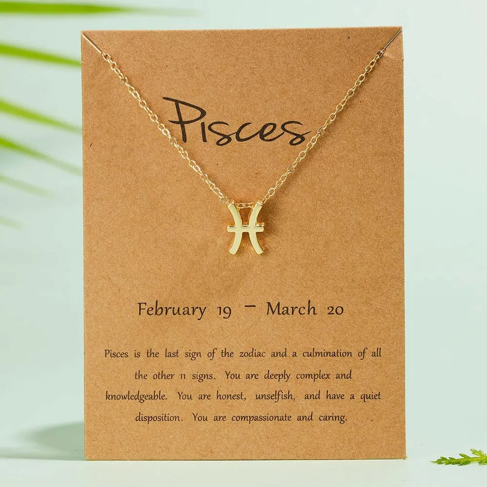 Birthday Gift Gold Plated 12 Zodiac Sign Pendant Wish Card Charm Gold Chain Choker Astrology Necklace Jewelry For Women1746247
