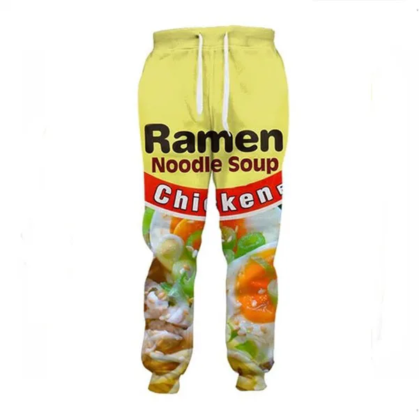 Nouveaux hommes femmes Ramen nouilles soupe saveur de poulet drôle impression 3D mode survêtements Hip Hop pantalons à capuche T05290s