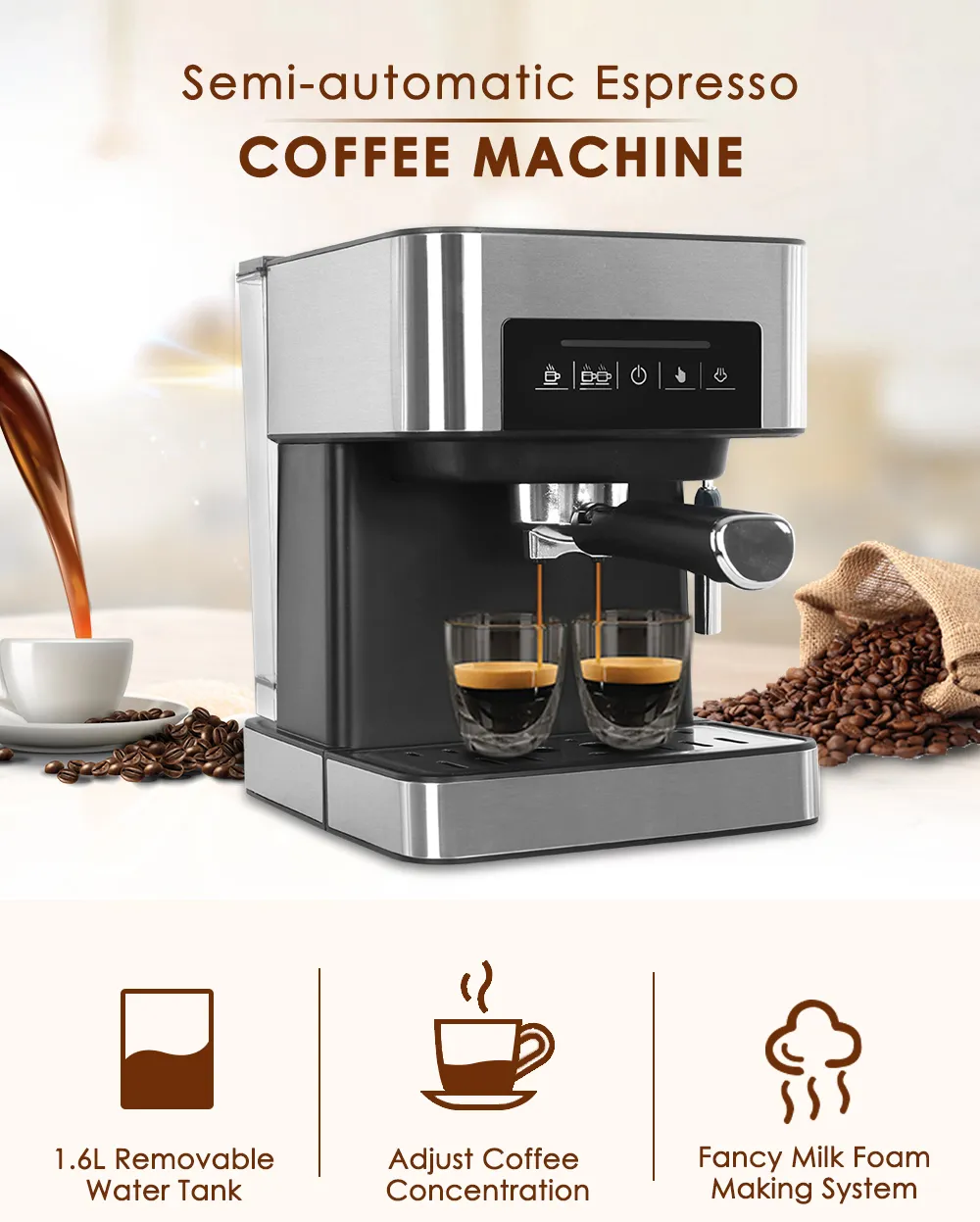 Compra Máquina Semi Automática De 20BRA 20bar Máquina De Café De Café  Espresso Máquina De Café De Acero Inoxidable Cafetera Italiana Para El  Hogar Barato | Entrega Rápida Y Calidad | Es.Dhgate