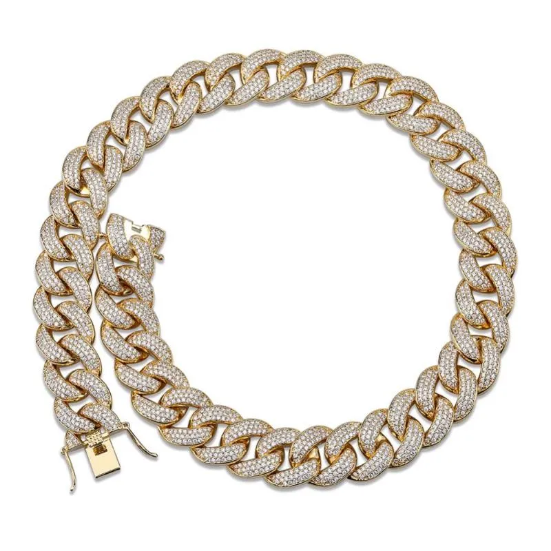 Maimi Cuban Link Chain Halsband Herr Hip Hop Gold Color Iced Out Cubic Zircon Halsband Smyckesgåvor 16-30 198 -talet