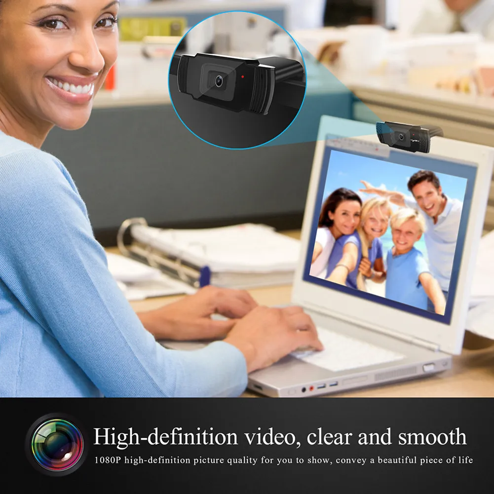 Webkamera 1080p HDWeb Camera 5 miljoner pixlar Högkvalitativ sex lager glaslins autofokus webbkameror för skype dator skrivbord