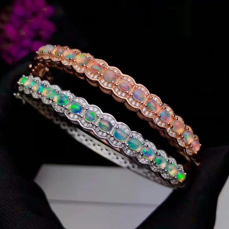 Andra armband 100% verkliga och naturliga Opal Bangle 925 Sterling Silver Fine Jewelry Opalbangle1226h