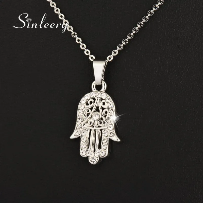 SINLEERY – collier classique main de Fatima Hamsa, pendentifs, chaîne couleur argent, ras du cou, bijoux de déclaration de paume pour femmes XL681 SSF1202y