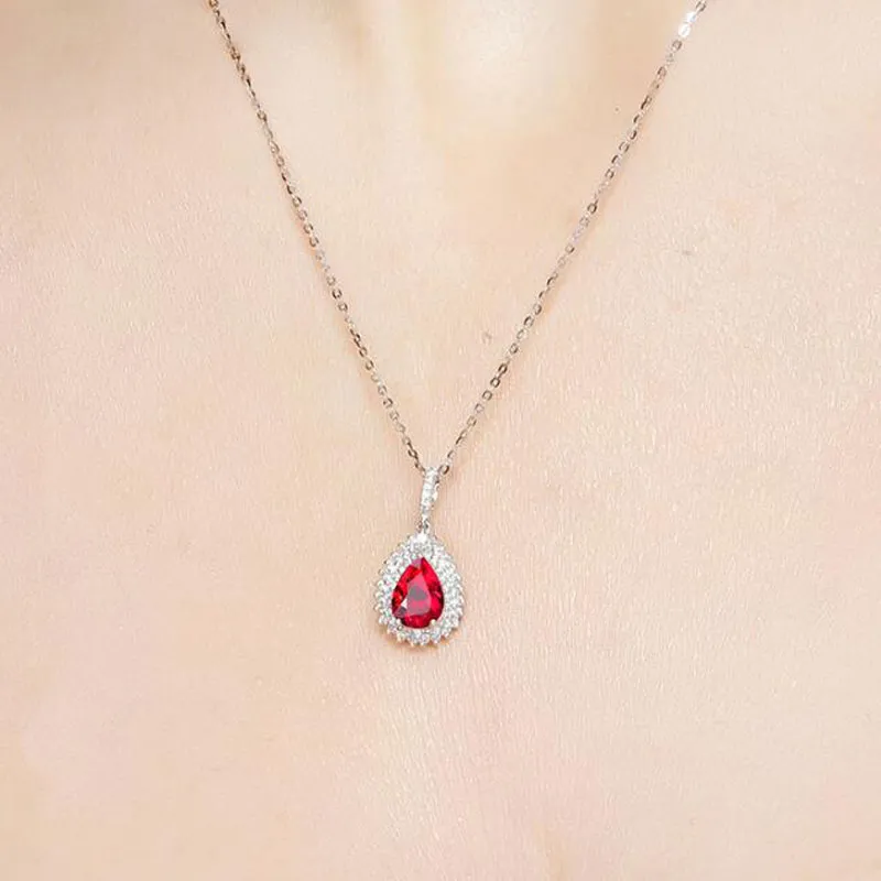 Ataullah naturel rouge rubis collier goutte d'eau pendentif collier pierres précieuses tour de cou argent 925 bijoux chaîne pour femme cadeau NW11412567