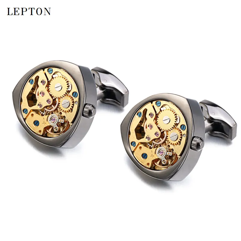 Watch Movement Cufflinks for immovable Stainless Steel Steampunk Gear Watch Mechanism Cuff links for Mens Relojes gemelos12312