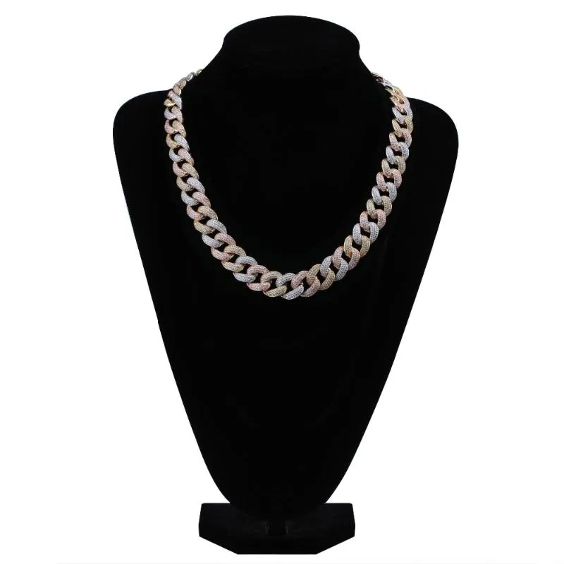 Maimi Cuban Link Chain Halsband Herr Hip Hop Gold Color Iced Out Cubic Zircon Halsband Smyckesgåvor 16-30 198 -talet