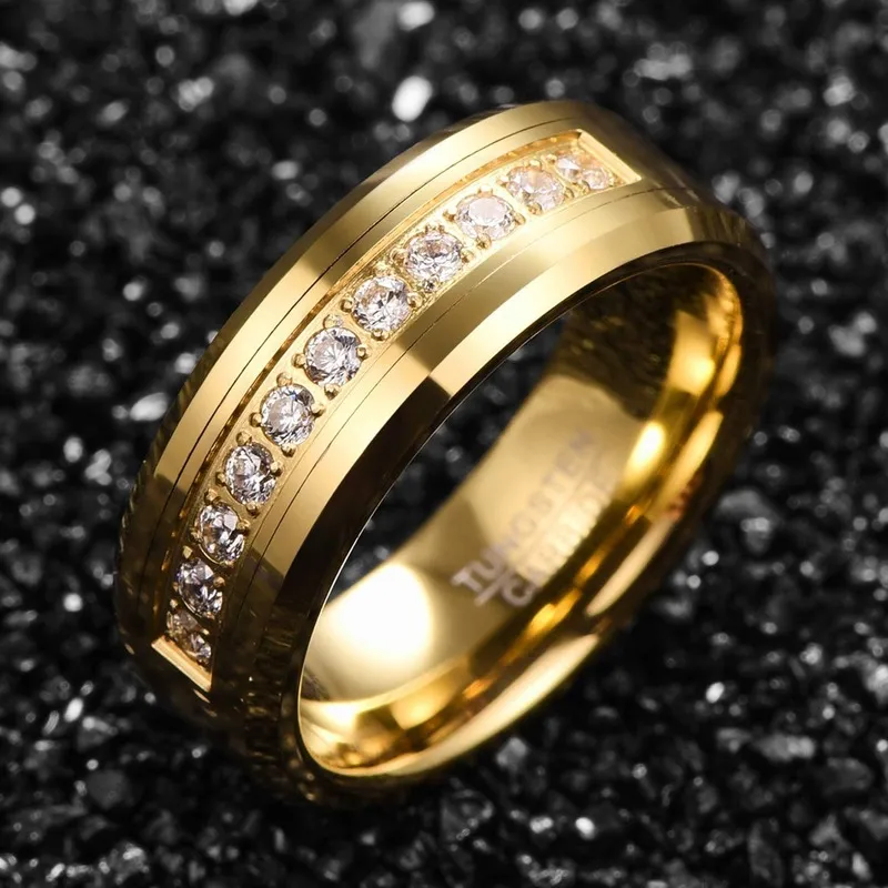 Anelli di nozze Vakki maschile da 8 mm di anello in carburo di tungsteno con zirconi cubici rotondo zircona o oro oro di impegno CZ dimensione 7-12274p