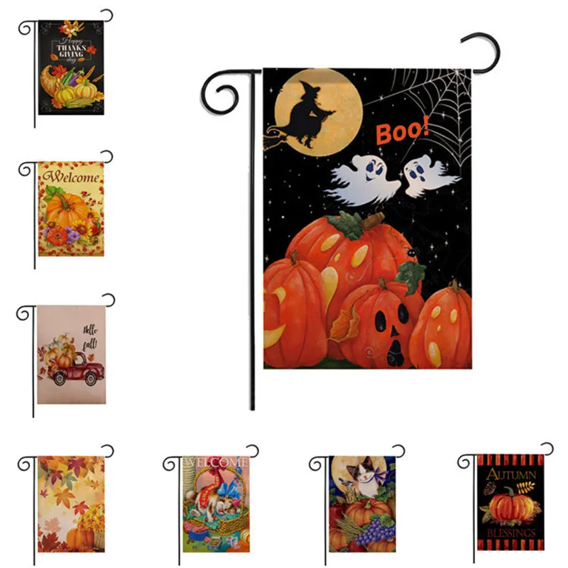 Halloween Garden sjunker pumpa utskrift hängande flaggor halloweens utomhus dekoration flaggor banner t1i2393