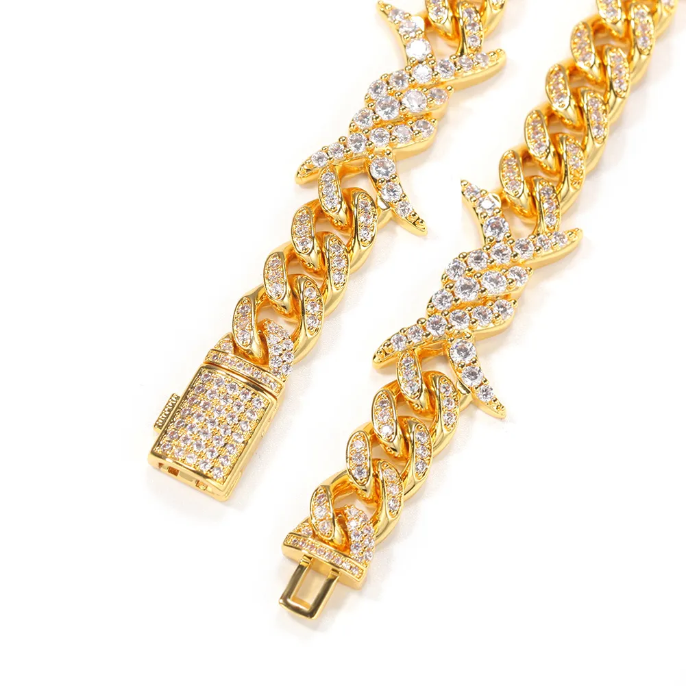 Nieuwe stijl doornen diamant Neckalce Hiphop draad ketting diamante Kettingen hoge kwaliteit mode rock en rap neckalce jewellerys2410