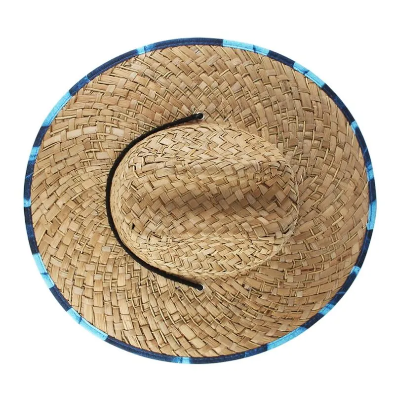 Chapeaux à large bord Gemvie Lifeguard Straw Safari Chapeau pour hommes Femmes Summer Sun avec menton Cord1312y