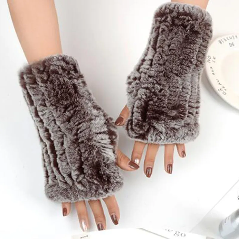レディース本物の毛皮手袋女性冬の指のない温かい灰色の手袋2020新しい到着ソフト女性本物の毛皮の女性ハンドウォーマー275J