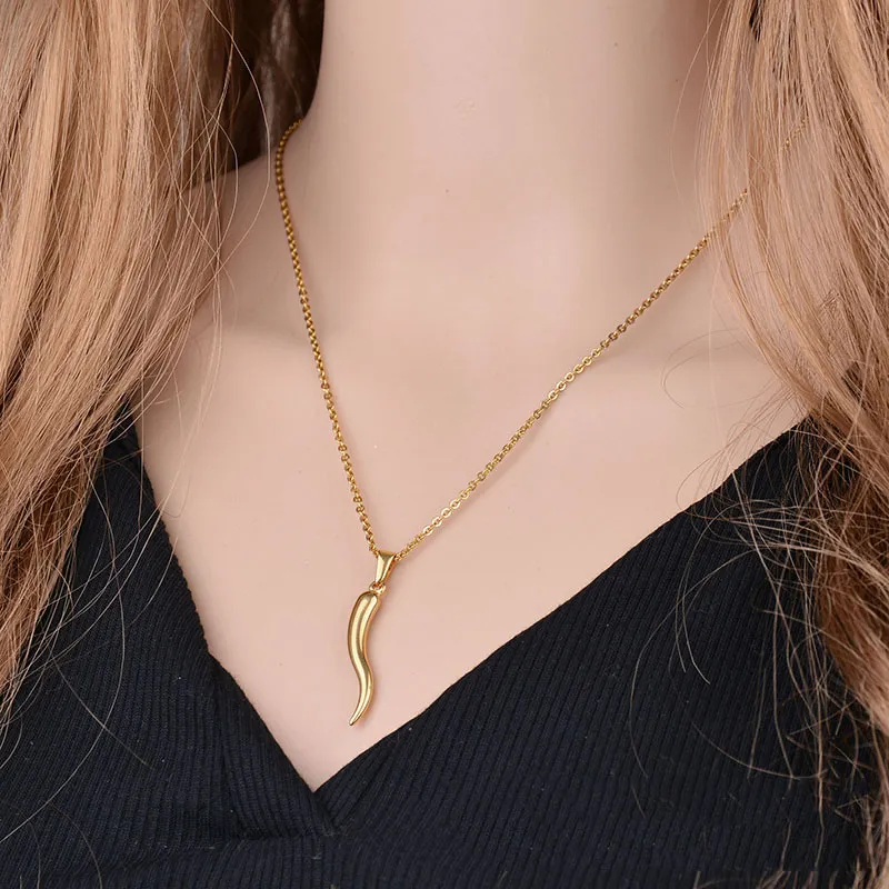 Pendant Necklaces Italian Horn Necklace Stainless Steel For Women Men Gold Color 50cm2533