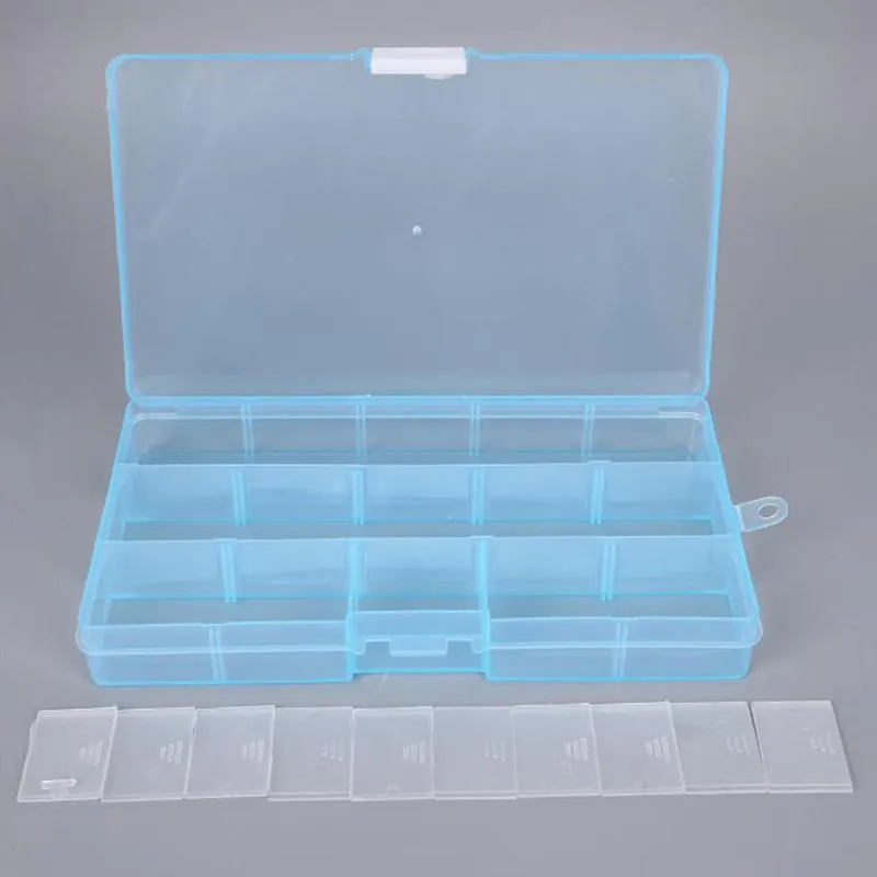 SAUVOO 10 15 Grids Verstelbare Rechthoek Transparante Plastic Opbergdoos Voor Kleine Sieraden Tool Component Dozen Organizer270n