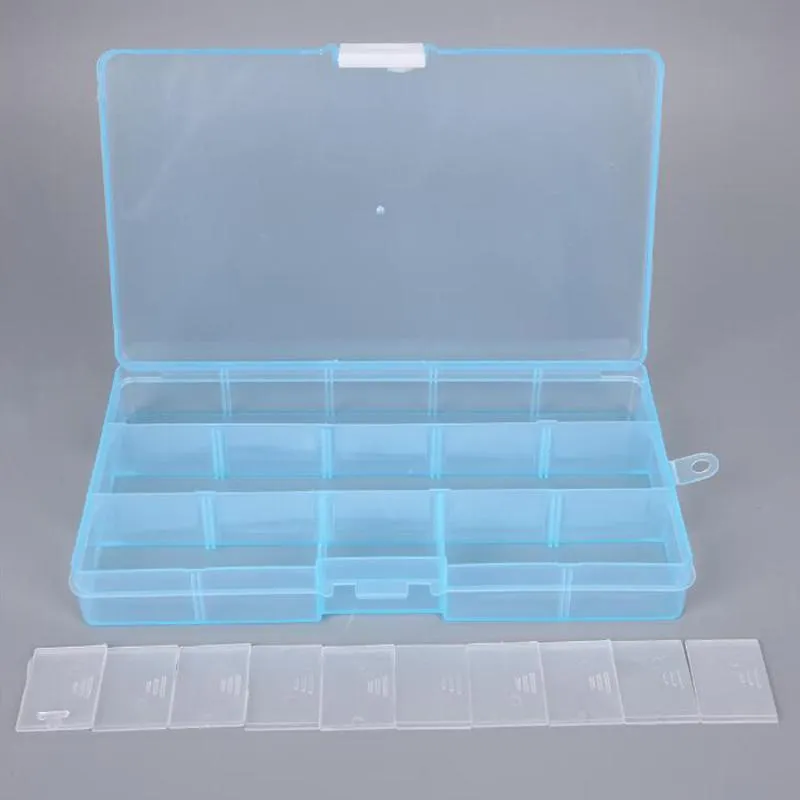Sauvoo 10 15 rutnät justerbar rektangel transparent plastlagringslåda för små smycken verktygskomponentlådor organisator265w